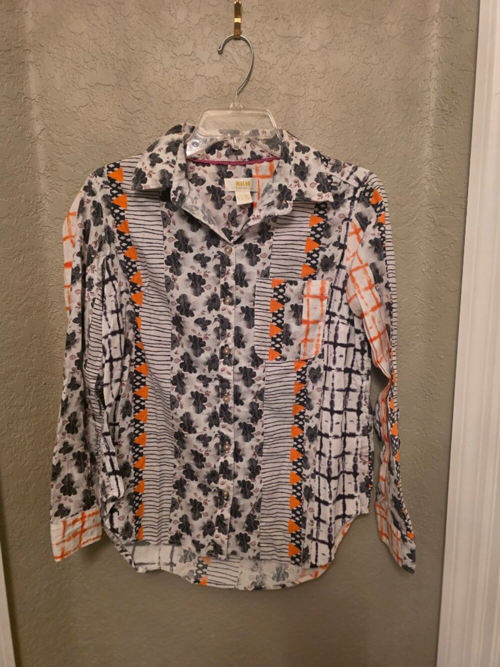 Maeve Anthropologie Mixed Pattern Cotton Button Down Blouse 6